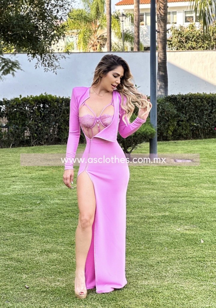 MAXI DRESS CON CORSET ENCAJE Y PIEDRAS