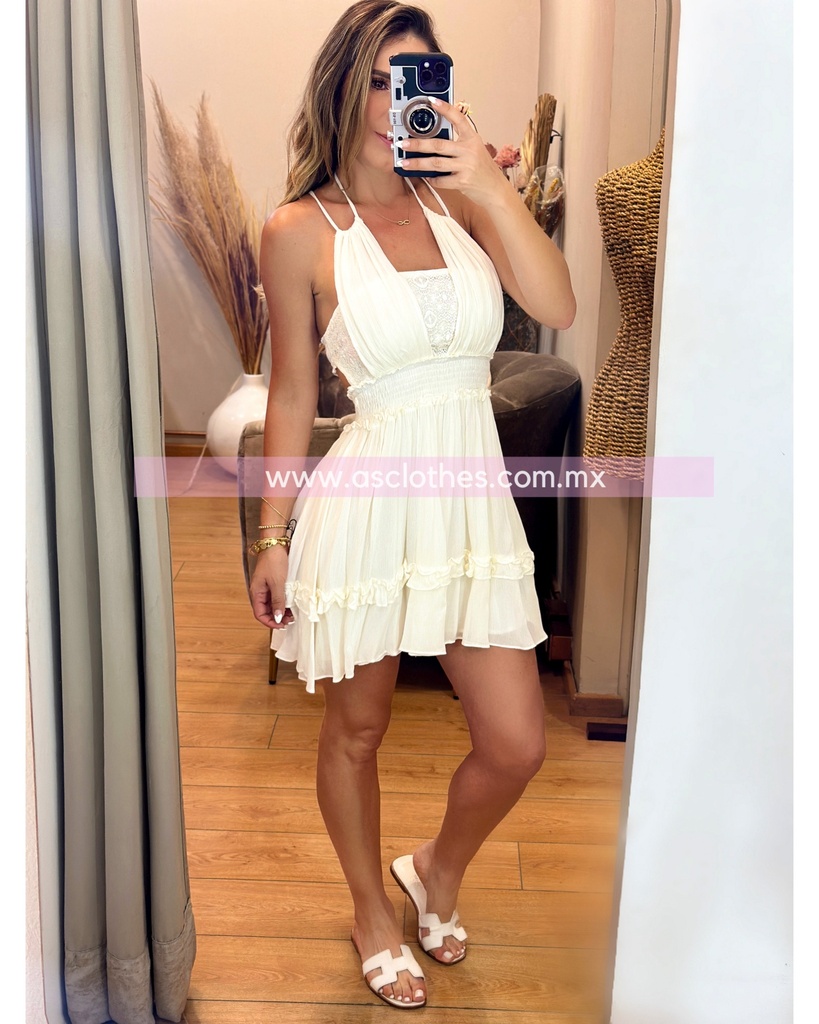 MINI DRESS HALTER CON TEJIDO TOP BUSTO