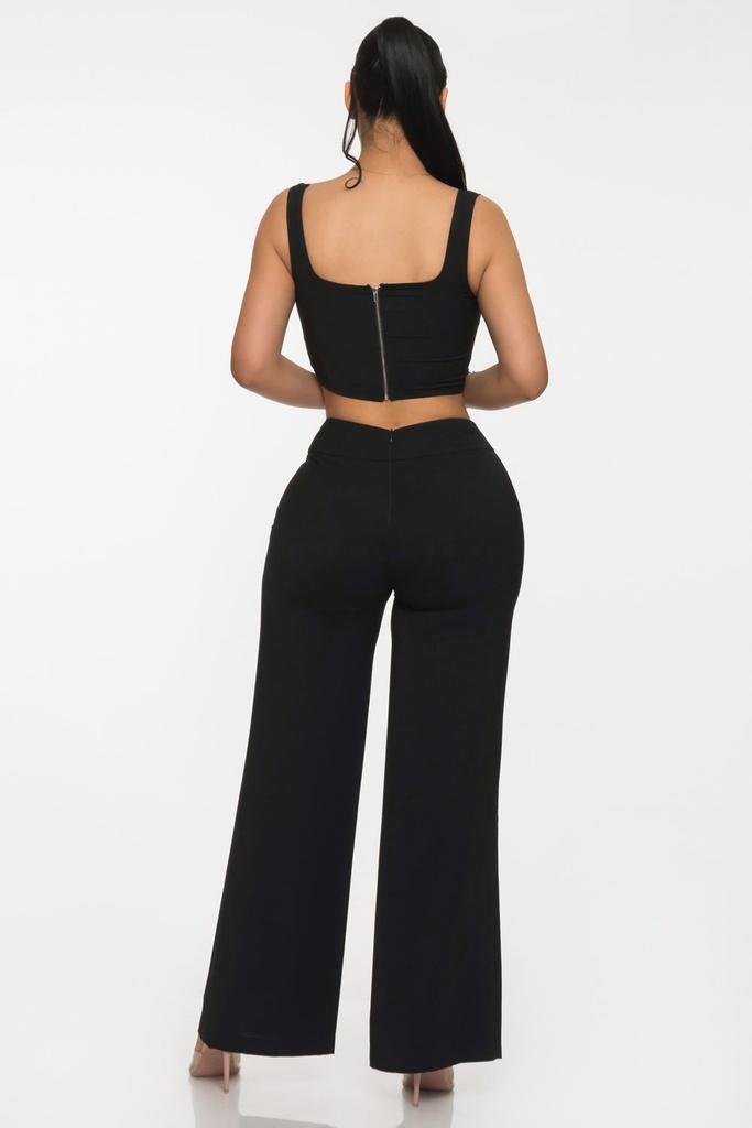 CONJUNTO PANTALON Y CROP TOP TIRANTES CON ARGOLLAS Y PEDRERIA 