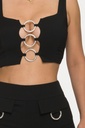 CONJUNTO PANTALON Y CROP TOP TIRANTES CON ARGOLLAS Y PEDRERIA 