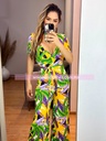 PALAZZO MANGA CORTA ESCOTE V CON CINTO PRINT HOJAS