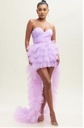 MINI DRESS STRAPLESS DE TULL CON COLA