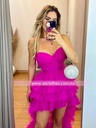 MINI DRESS STRAPLESS DE TULL CON COLA