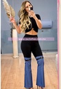 PANTALON COMBINADO MEZCLILLA/NEG CON CINTILLO EN RODILLAS