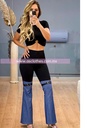 PANTALON COMBINADO MEZCLILLA/NEG CON CINTILLO EN RODILLAS