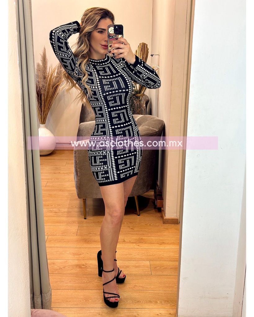 VESTIDO LABERINTO  CUELLO MANGA LARGA