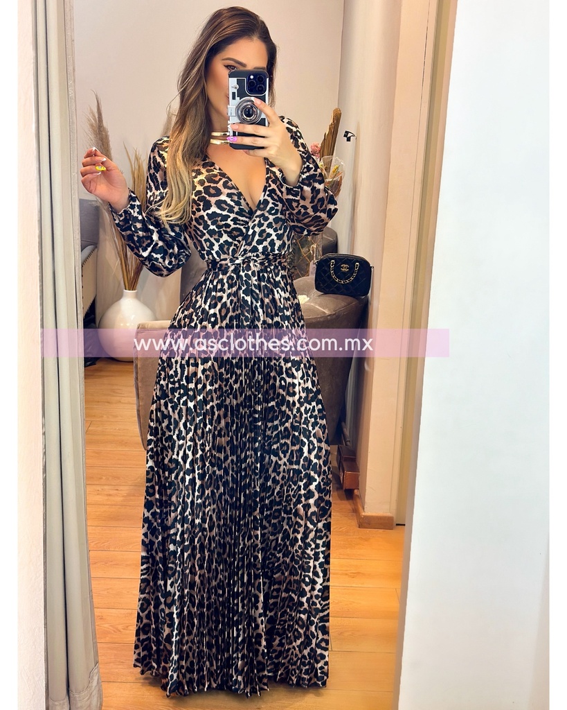 VESTIDO MANGA LARGA TABLONES ANIMAL PRINT