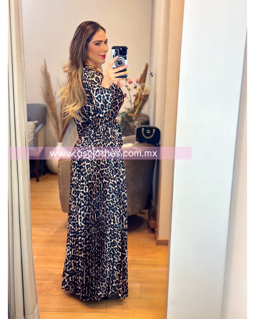 VESTIDO MANGA LARGA TABLONES ANIMAL PRINT