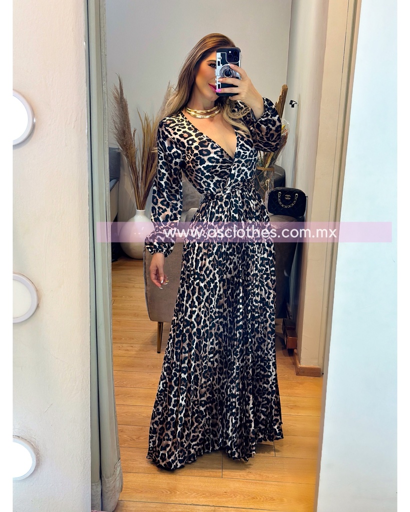 VESTIDO MANGA LARGA TABLONES ANIMAL PRINT