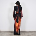 MAXI DRESS MANGA LARGA ESCOTE V CON CINTO COLORES COMBINADOS