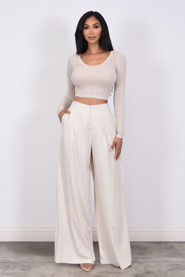 TRAJE DE PANTALON LINO CON BLUSA MANGA LARGA