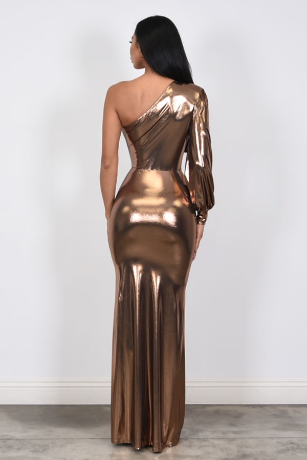 MAXI DRESS METALICO UNA MANGA