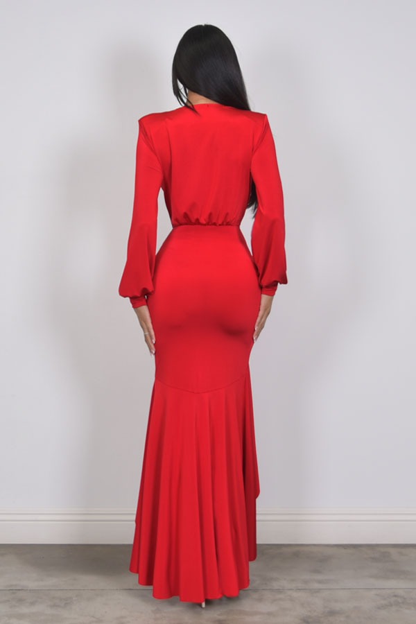MAXIDRESS ASIMETRICO RUFFLES MANGA LARGA