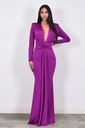 MAXI DRESS MANGA LARGA ESCOTE V DRAPEADO