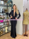 MAXI DRESS MANGA LARGA ESCOTE V DRAPEADO