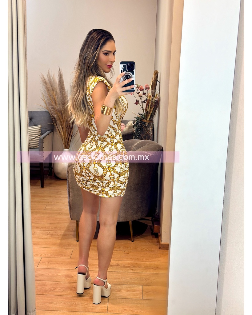 MINI DRESS ESCOTE V PRINT CADENAS