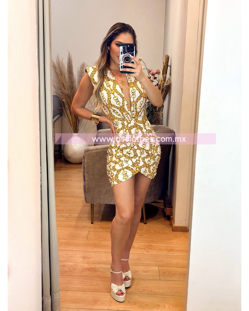 MINI DRESS ESCOTE V PRINT CADENAS