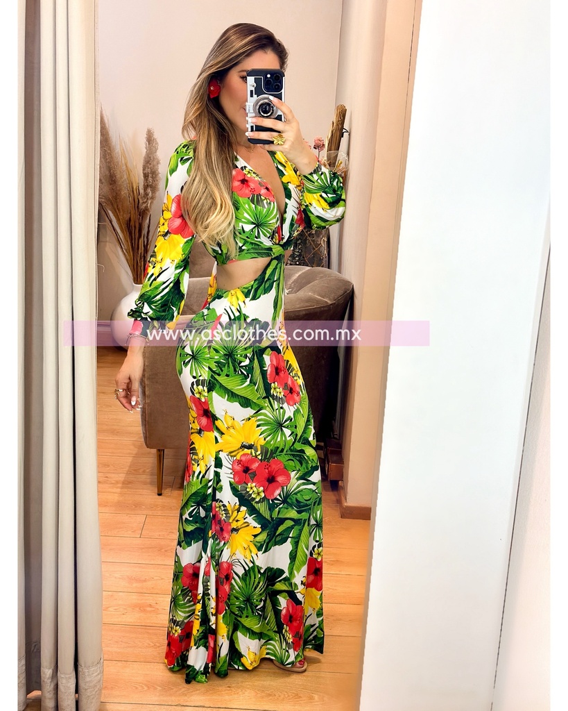 MAXI DRESS MANGA LARGA FLORAL PRINT