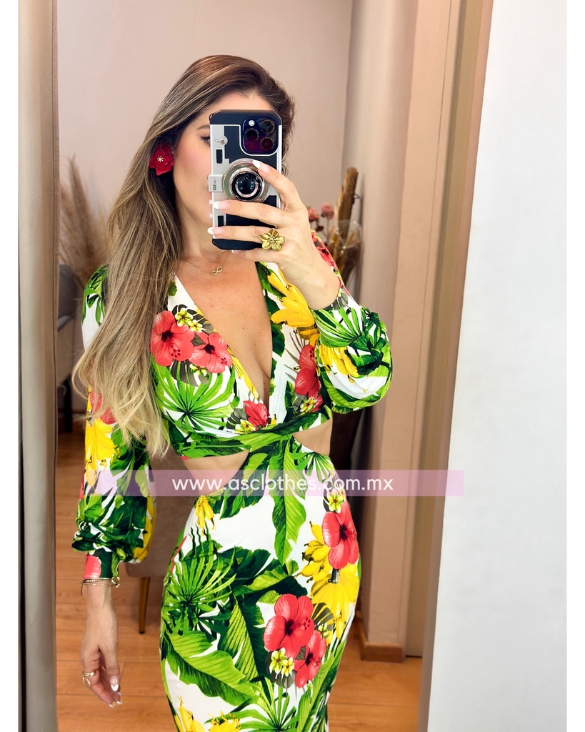MAXI DRESS MANGA LARGA FLORAL PRINT