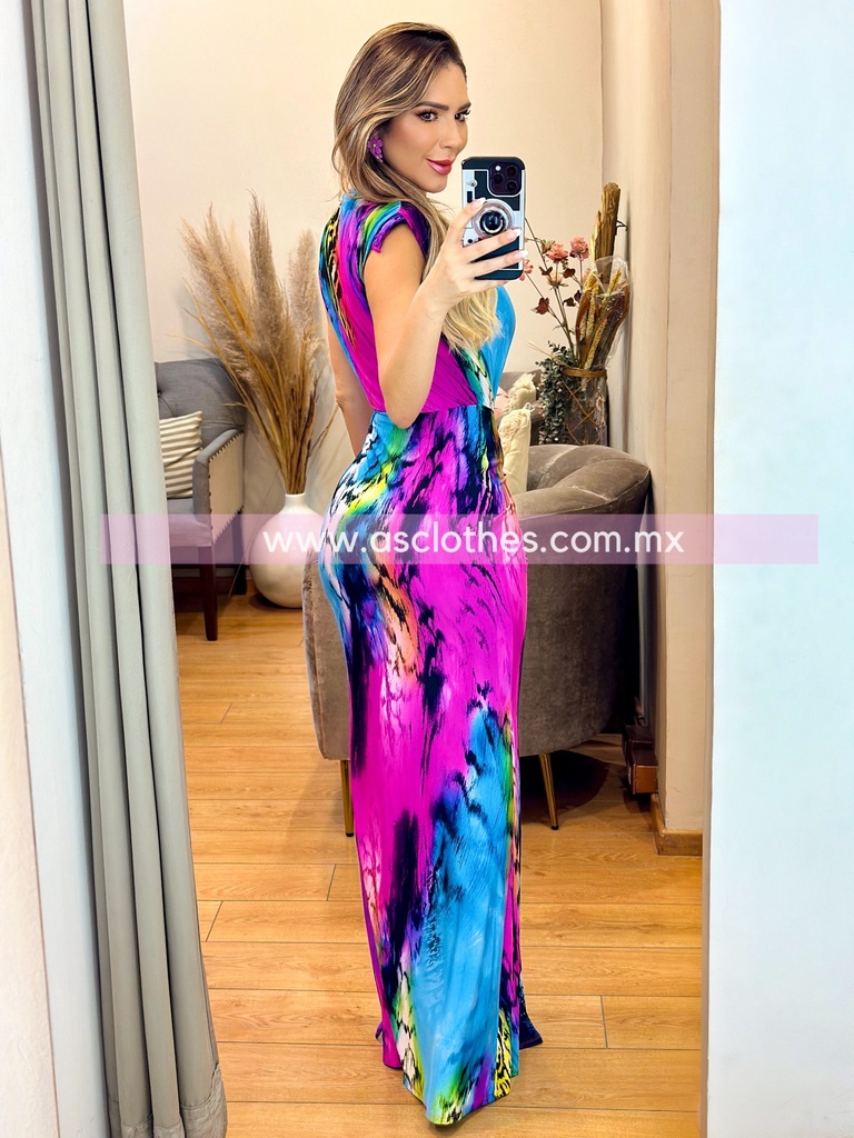MAXI DRESS ESCOTE V MULTICOLOR