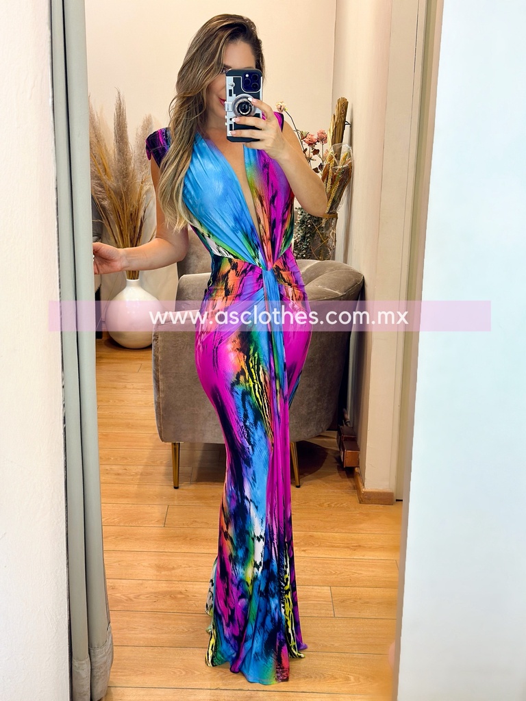 MAXI DRESS ESCOTE V MULTICOLOR