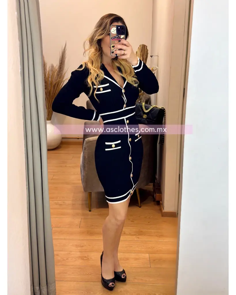 VESTIDO MIDI DRESS  CON BOTONES DORADOS