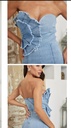 PALAZZO STRAPLESS DENIM CON FLOR 3D