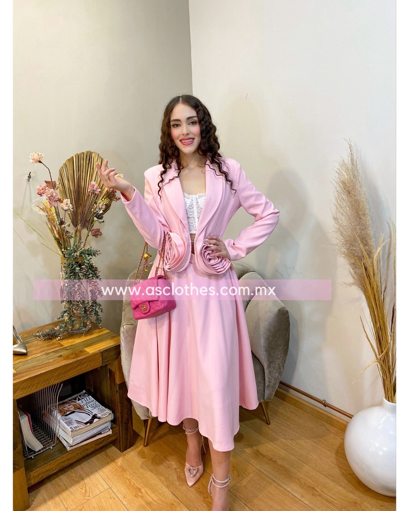 TRAJE FALDA MIDI CON SACO REMOLINOS 3D