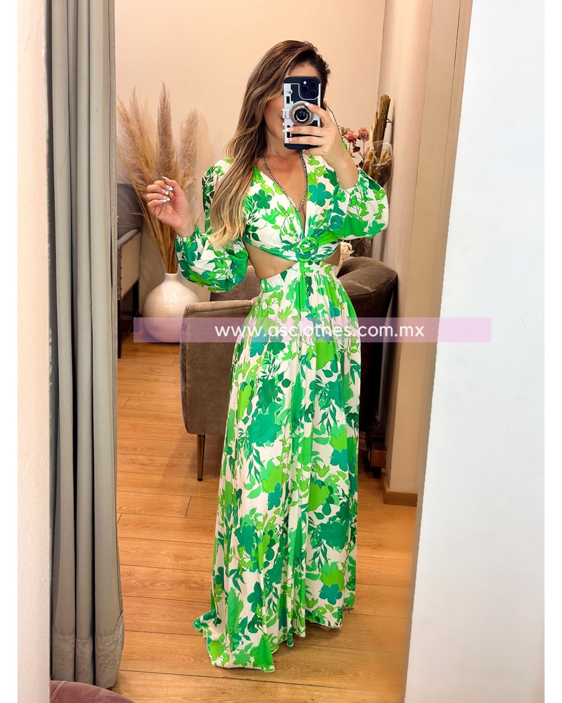 MAXI DRESS OPEN WAIST CON MANGAS