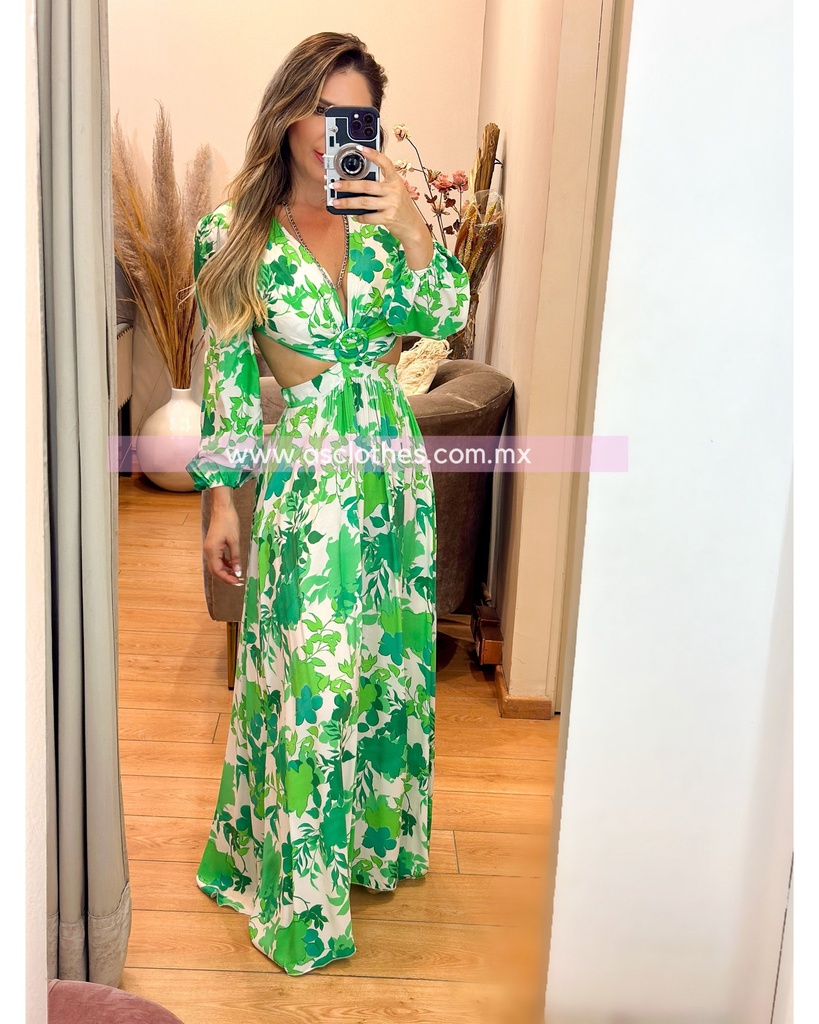 MAXI DRESS OPEN WAIST CON MANGAS