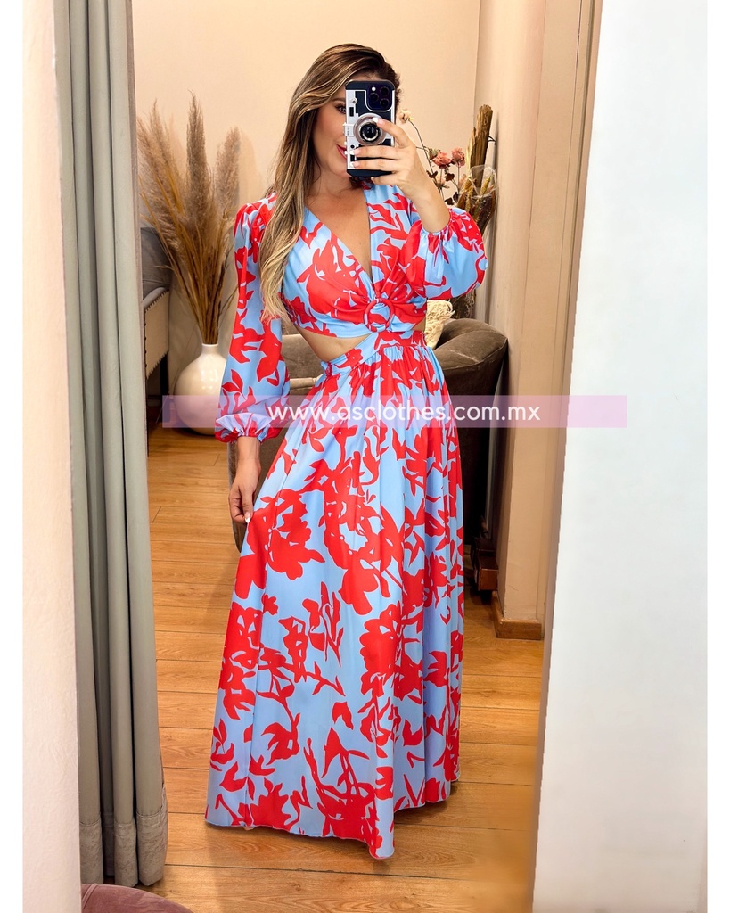 MAXI DRESS OPEN WAIST CON MANGAS