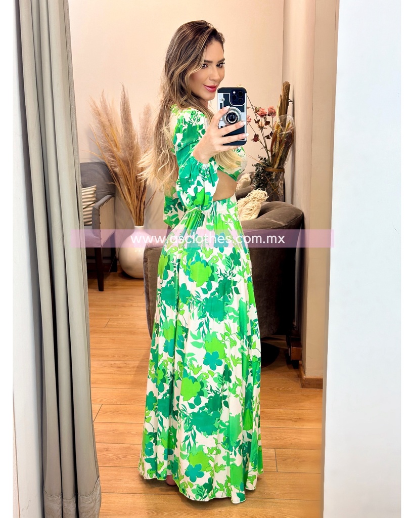MAXI DRESS OPEN WAIST CON MANGAS