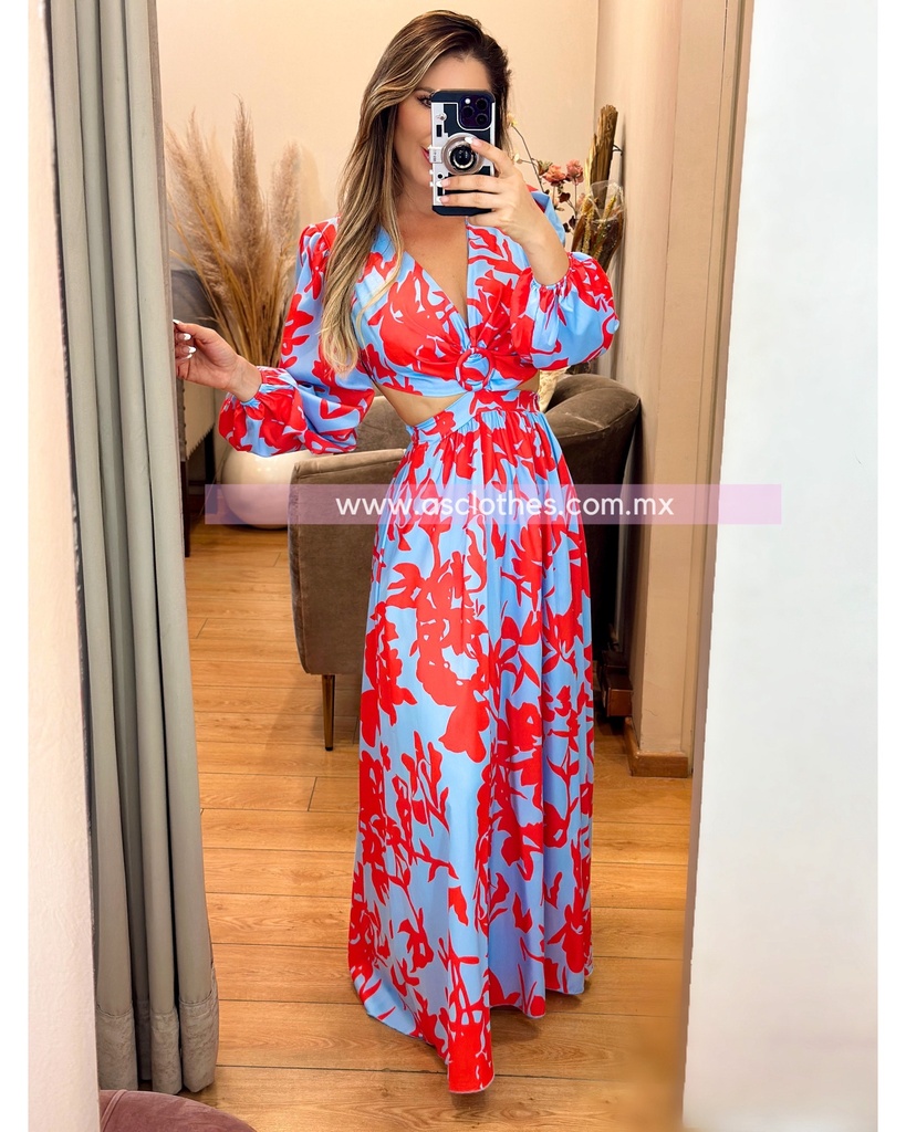 MAXI DRESS OPEN WAIST CON MANGAS