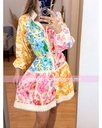 MINI DRESS MANGA LARGA ROSAS MULTICOLOR