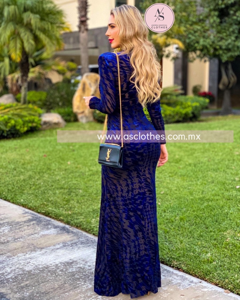 MAXI DRESS MANGA LARGA ESCOTE V PRINT TERCIOPELO