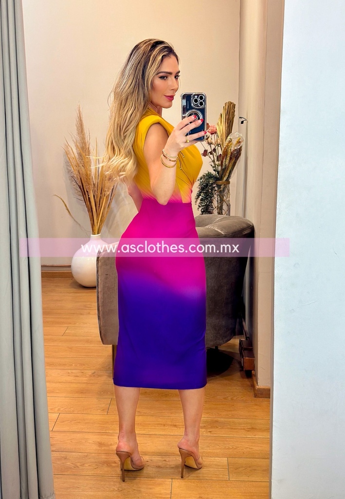 MIDI DRESS OPEN WAIST MULTICOLOR
