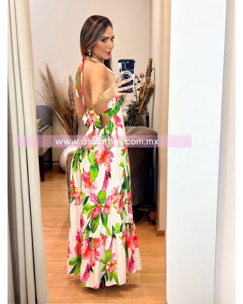 MAXI DRESS FLORAL MOÑO ATRAS