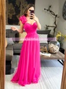 MAXI DRESS TULL OLANES UN HOMBRO CON DETALLES