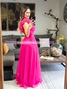 MAXI DRESS TULL OLANES UN HOMBRO CON DETALLES