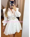 VESTIDO VOLADITO CON PERLAS Y CINTO CON PIEDRAS