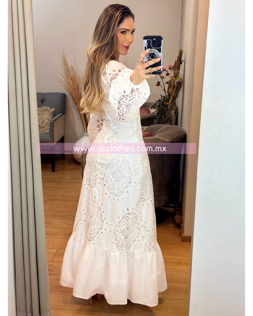 MAXIDRESS TELA FIGURAS PERFORADA ESTILO GUIPUR
