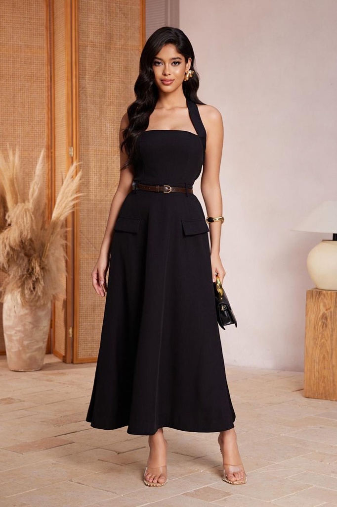 MIDI DRESS HALTER VOLADITO CON CINTO