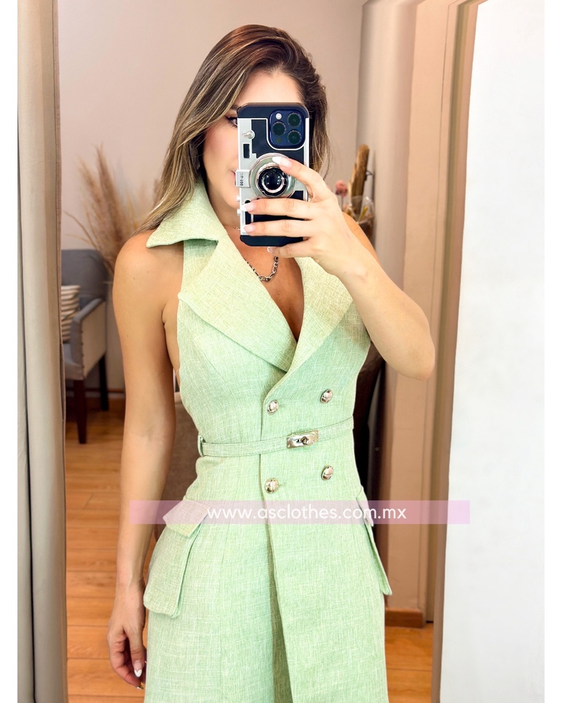 VESTIDO HALTER ESCOTE EN ESPALDA Y CINTO