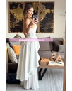 TRAJE PANTALON PLISADO Y BLUSA LARGA HALTER CON CINTO