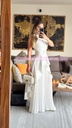 TRAJE PANTALON PLISADO Y BLUSA LARGA HALTER CON CINTO