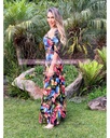 MAXI DRESS ESCOTE CRUZADO PRINT HOJAS Y CINTILLO