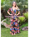 MAXI DRESS ESCOTE CRUZADO PRINT HOJAS Y CINTILLO