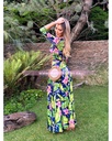 MAXI DRESS ESCOTE CRUZADO PRINT HOJAS Y CINTILLO