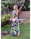 MAXI DRESS ESCOTE CRUZADO PRINT HOJAS Y CINTILLO