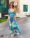 MAXI DRESS ESCOTE CRUZADO PRINT HOJAS Y CINTILLO